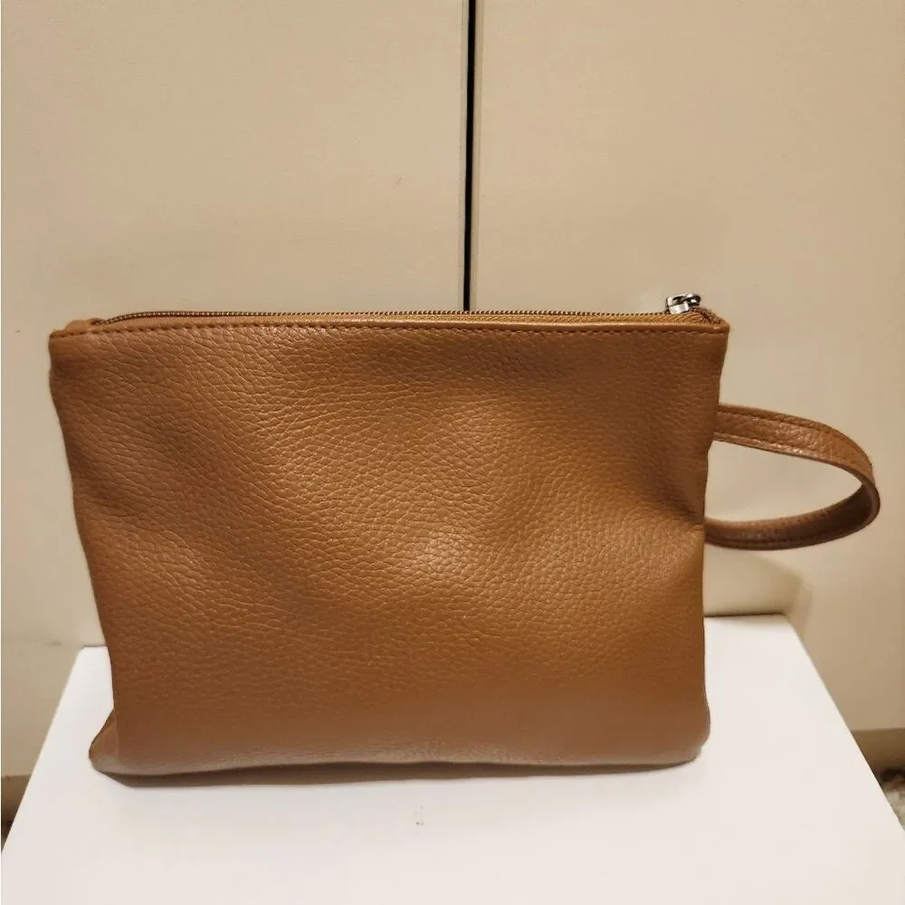 Rare Barneys New York Brown Pebbled Vegan Leather Clutch/Wristlet